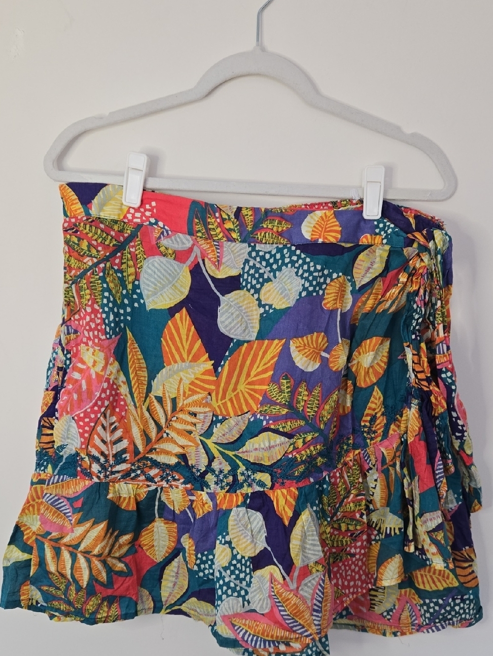 Cynthia Rowley vibrant Tropical Floral Print 100% Cotton Skirt with Tie size XL